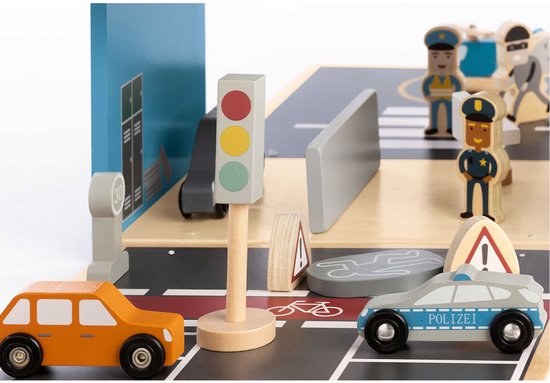 Houten politie bureau - speelwereld 'Politiebureau Gordon' met accessoires - draagbaar- opklapbaar