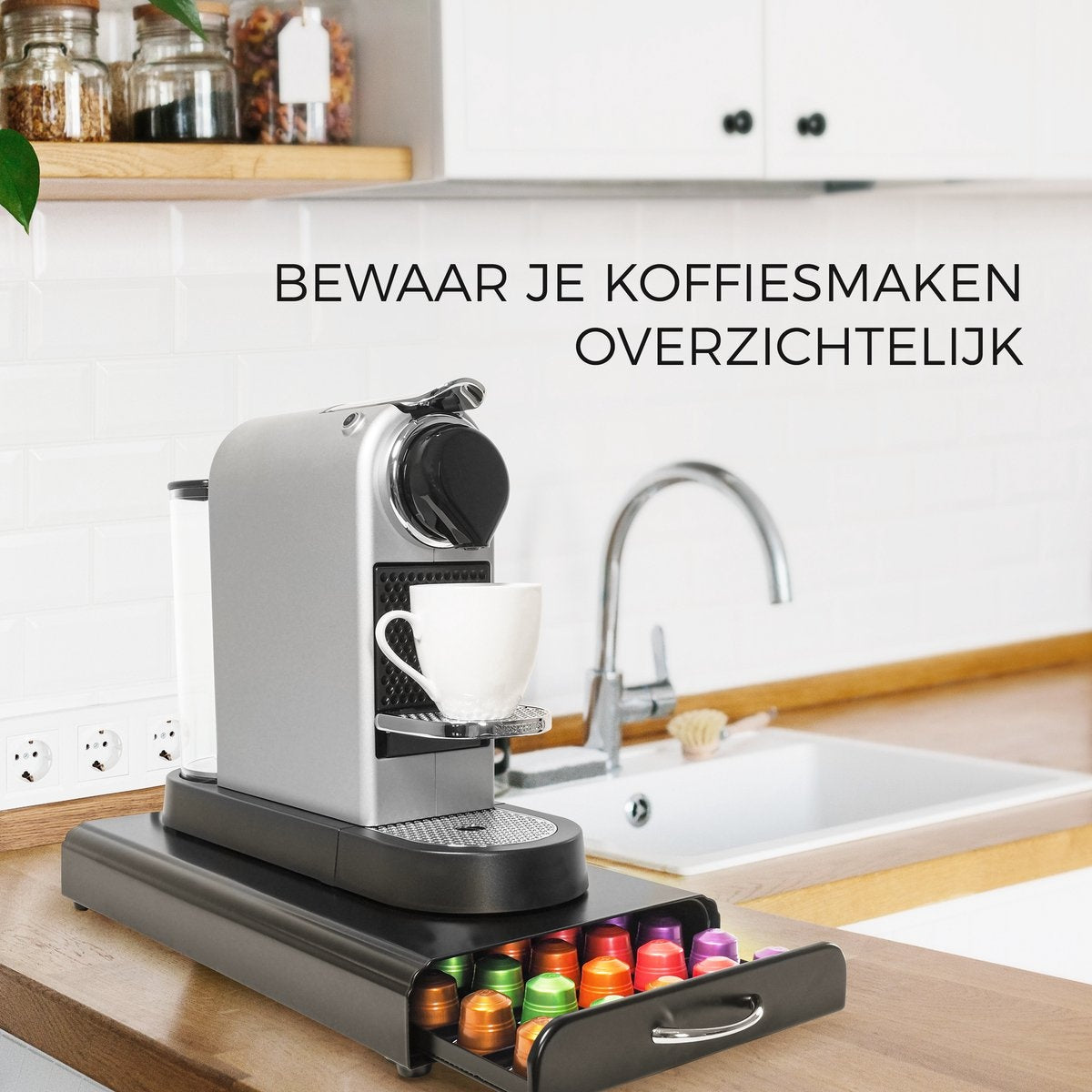 Gadgy Nespresso Capsulehouder met Lade - Koffiecups Houder Nespresso - Koffiehouder voor Nespresso Capsules - 50 Capsules - Cuphouder Zwart