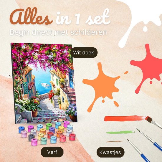Rubye® Schilderen Op Nummer Volwassenen – Zeezicht – Inclusief Penselen – Canvas Schildersdoek zonder Frame – Kleuren op Nummer – 40x50cm