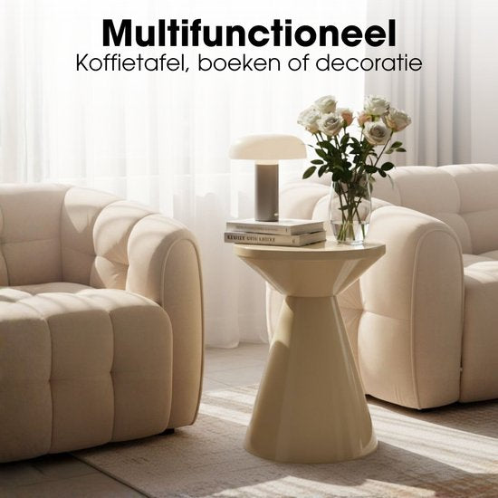 Mica Decorations Jim Bijzettafel - Bijzettafel Rond H45 x Ø31 cm - Ijzeren Tafeltje voor Woonkamer of Slaapkamer - Plantentafeltje - Nachtkastje Industrieel - Beige
