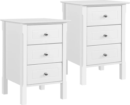 Yaheetech Nachtkastjes - Set van 2 - Met 3 Lades - Bedtafel - Wit - Multifunctioneel