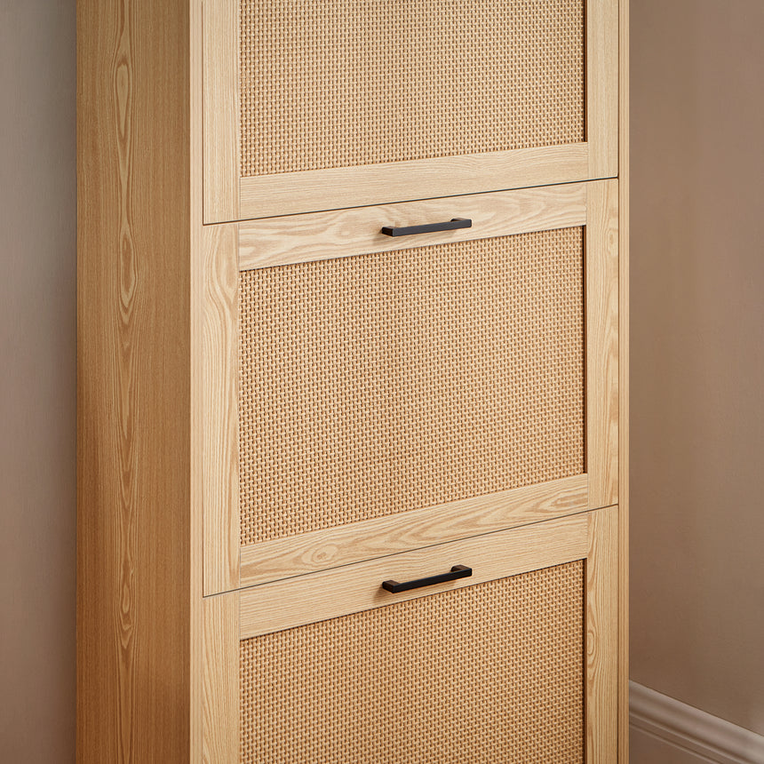SoBuy schoenenkast met 3 kleppen - rotanlook – smal design – 60 x 24 x 127 cm – naturel