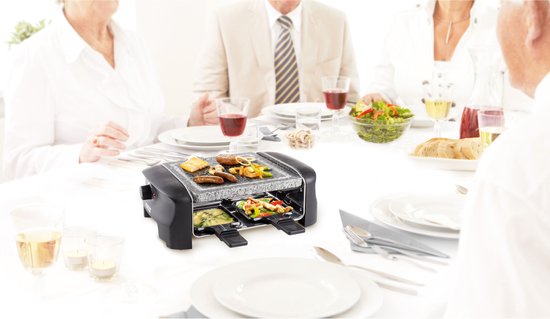 Princess Gourmetstel 162810 - Raclette Steengrill Party – 4 personen – 21 x 21 cm - Regelbare thermostaat - 600W - PFAS Vrij