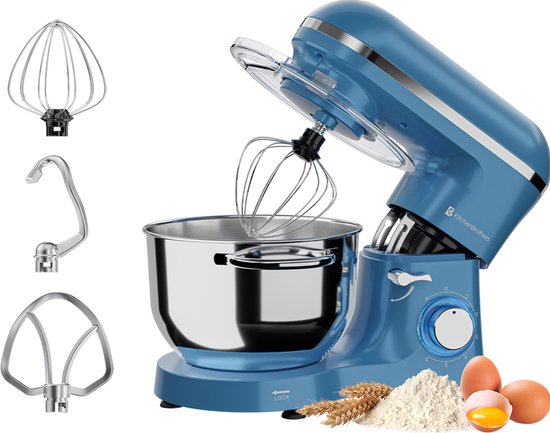 KitchenBrothers Keukenmachine - Keukenrobot - 6,2L - Mixer met Mengkom - Keukenmixer - 2000W - Pastel Blauw