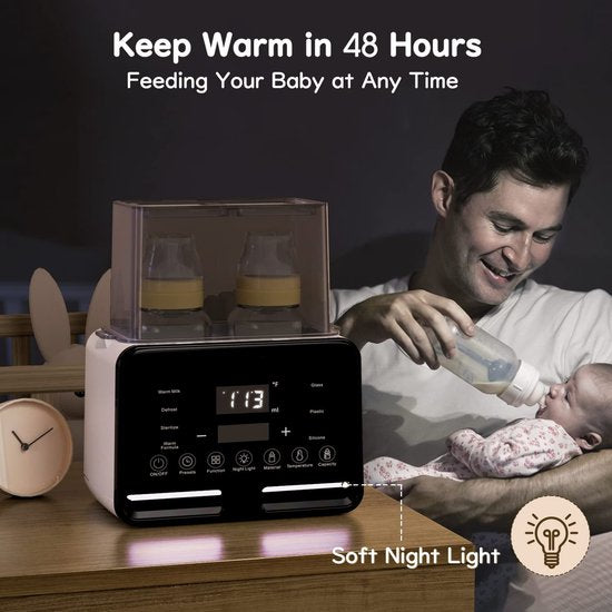 Fuegobird Dubbele Flesverwarming - Digitale Display Temperatuur - Opwarmen van Zuigelingenvoeding/Moedermelk/babyvoedsel - Snel Opwarmen - Stoomsterilisatie - Warmhouden en Ontdooien - Past op 2 Flessen - Zwart wit
