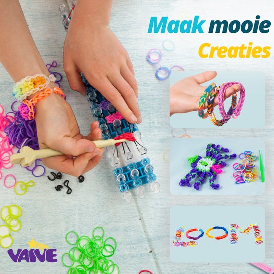 VAIVE Loombandjes Deluxe Starter Kit met Loombord - Loom bandjes Starterspakket - Knutselen Meisjes - Voor Kinderen - Knutselkoffer