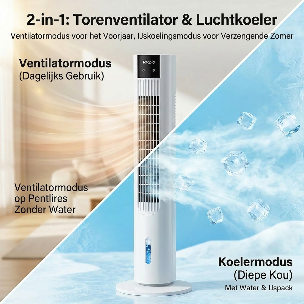 Totopia waterkoelende torenventilator - 70° oscillatie
