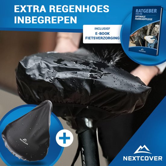 NEXTCOVER® NIEUW Universele gel zadelhoes fiets inclusief regenhoes [memory foam] - Zadelhoes waterdicht met meerlaagse vulling -Zadelhoes regen voor fietsstoeltje voor heren en dames - Slank