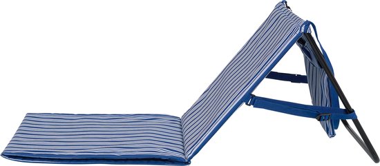Campart Strandstoel en Strandligbed BE-0421 - Stretcher en Stoel Inklapbaar - Strandmat met verstelbare rugleuning - Met afneembaar hoofdkussen - Blauw Wit