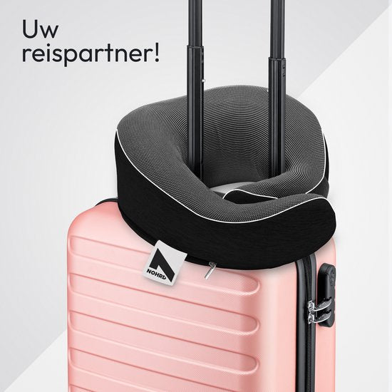 NOHRD Nekkussen Vliegtuig - Reiskussen - Zwart - Memory Foam - Incl. Oordopjes, Slaapmasker & Draagtas - Traagschuim - Neksteun