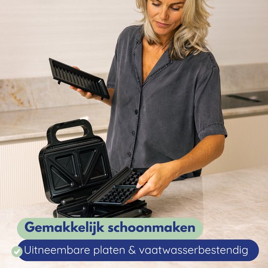 Safecourt Kitchen Tosti-apparaat – 3-in-1 tosti-ijzer, wafelijzer én contactgrill – Uitneembare PFAS-vrije platen & vaatwasserbestendig – compact – snel warm – Contactgrill