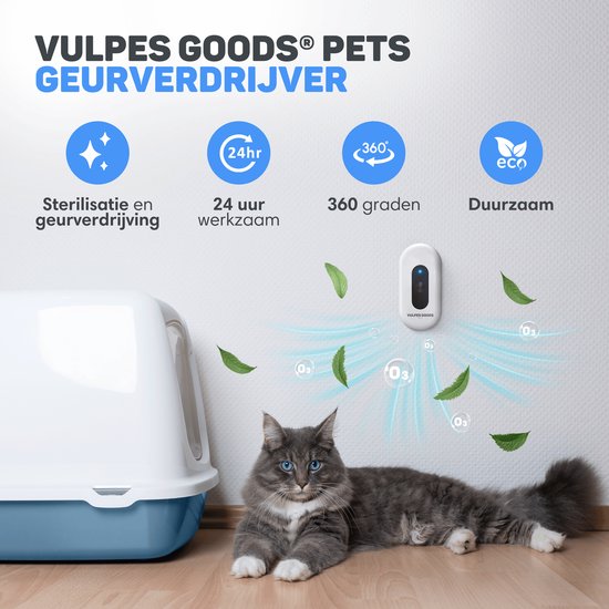 Vulpes Goods® Pets - Kattenbak Geurverdrijver - Kattengeurverwijderaar - Actieve zuurstof, ozon & ionen - Oplaadbaar - Air Eliminator - Wit - PRO versie