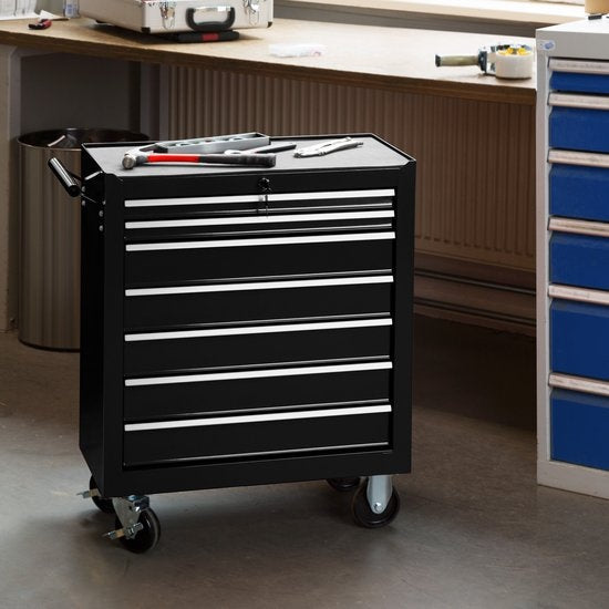tectake® - Gereedschapswagen met 7 lades - zwart - 402800