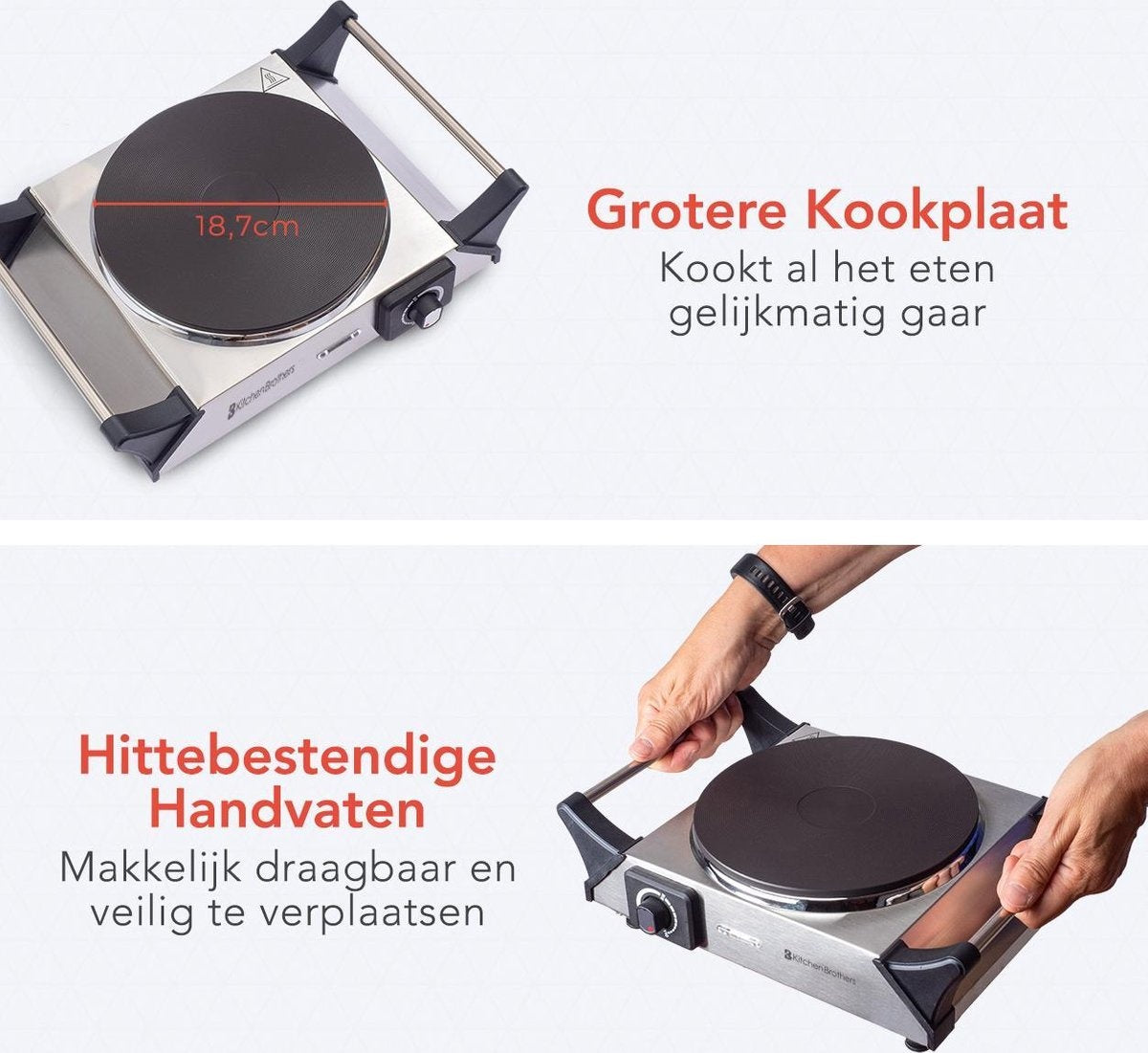 KitchenBrothers Elektrische Kookplaat - 1 Pits - 1500W - RVS