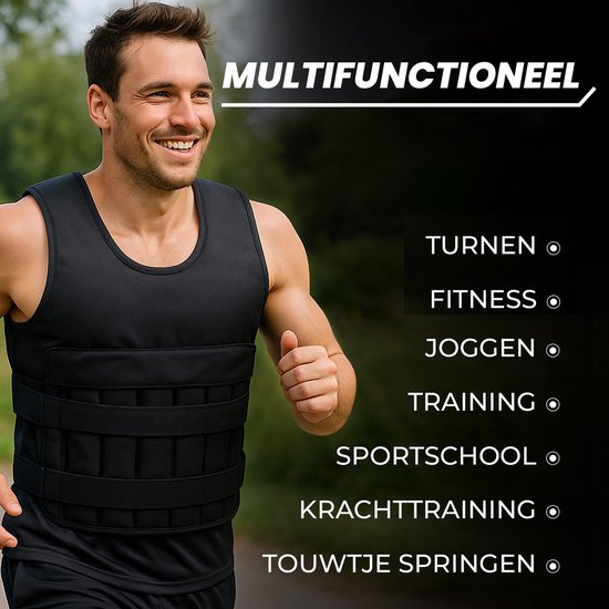 Fitby Verstelbaar Gewichtsvest 20KG - Weighted Vest - Gewichtsvesten - Gewichten - Krachtraining & Crossfit - Cardio - Geschikt vanaf maat L- Zwart