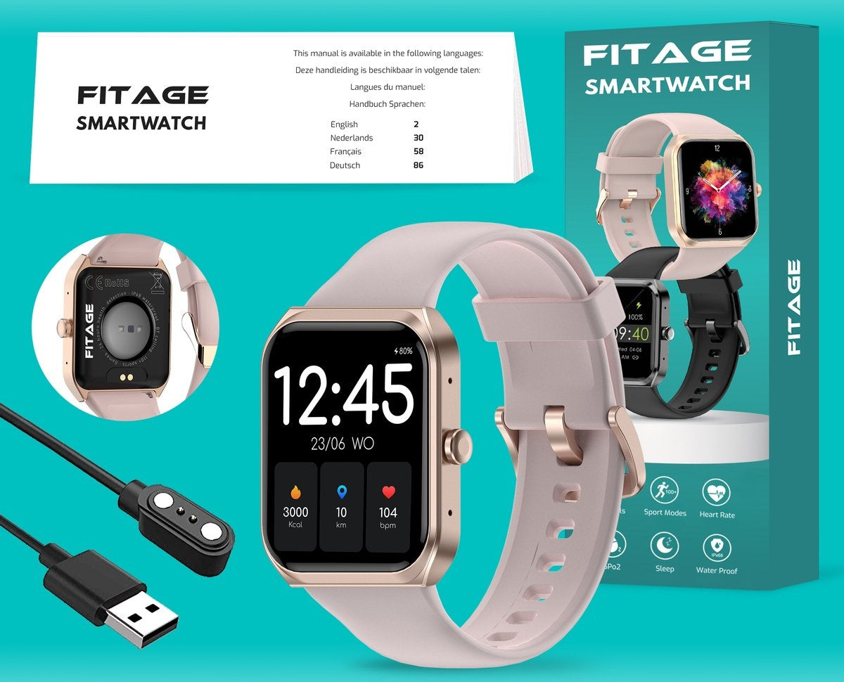 FITAGE Smartwatch voor dames - Activity Tracker - waterdicht - Roze