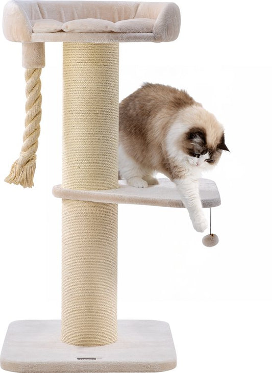 Jake en Jacky Krabpaal voor Grote Katten met Mand - Met Speeltouw - Met Opstap - Naturel/Crème - 57x57x121 cm - Ø Krabpaal 20 cm