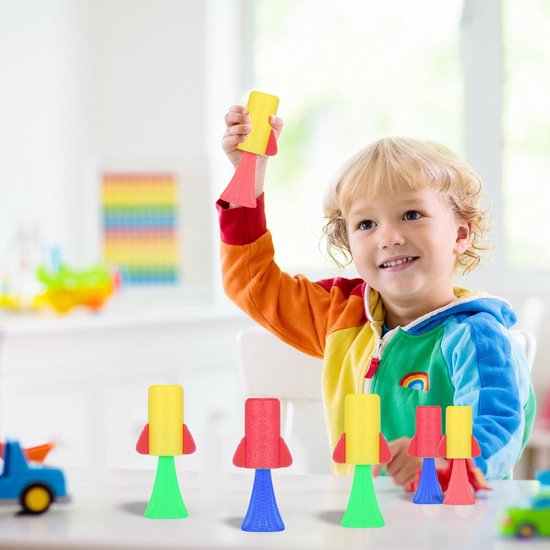 Partizzle 24x Springende Raketten - Bouncing Ruimte Raket Speelgoed - Uitdeelcadeautjes - Grabbelton Traktatie Cadeautjes - Voor Kinderen & Peuters - Foam