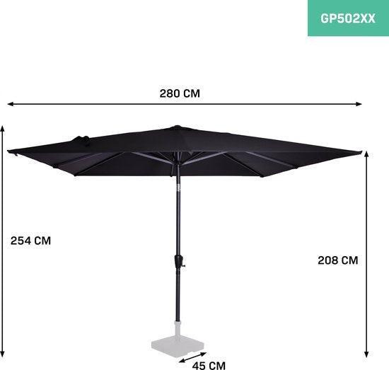 VONROC Stokparasol – Kantelbaar  – 280 x 280 x 245 cm – Zwart