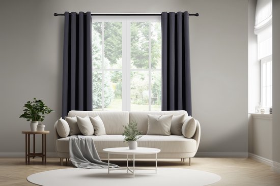 LIFA LIVING Gordijn - Grijs - Verduisterend & Geluidswerend - Gordijnen met Ringen - 100% Polyester - 150 x 250 cm - 1 Stuk