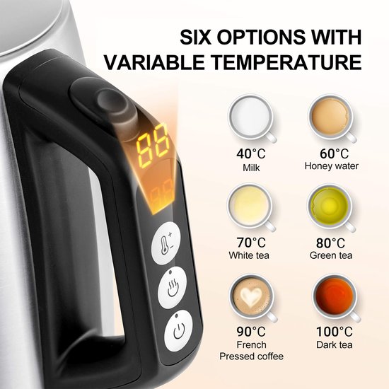 Midea Waterkoker MK-17S30B2-E5 - 6 kooktemperaturen - 1.7L - RVS