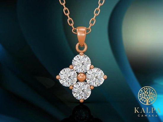Yolora Dames Ketting met Hanger - Kalpa Camaka Kristallen - Rosé kleurig - 18K Roségoud Verguld - Vrouwen Collier Rose Gold - Sieraden - Halsketting - Luxe Giftbox - Geschenkdoos - Cadeau doos - Exclusieve Geschenkverpakking - Mooie Cadeauverpakking