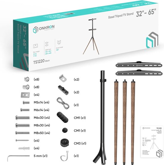 ONKRON - Statief TV-Standaard - Voor Schermen van 32-65 Inch - In Hoogte Verstelbaar - Max VESA 400x400 mm
