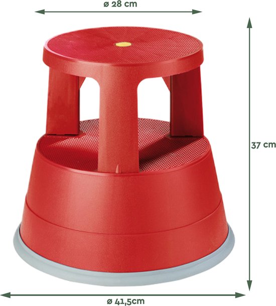 BRASQ Opstapkrukje Rood ST200 - Verrijdbaar - Draagvermogen 150 kg - Opstapkruk - Opstapje - Opstapkrukje volwassenen - Olifantenvoet