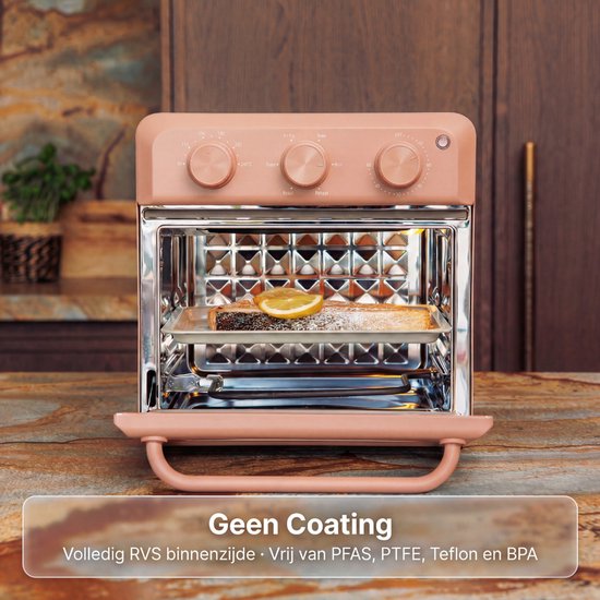 Safecourt 6-in-1 Airfyer oven - 100% PFAS-vrij - 6 programma’s - 80 tot 230 graden - Airfryer, bakken, roosteren, toasten, grillen & opwarmen - Roze
