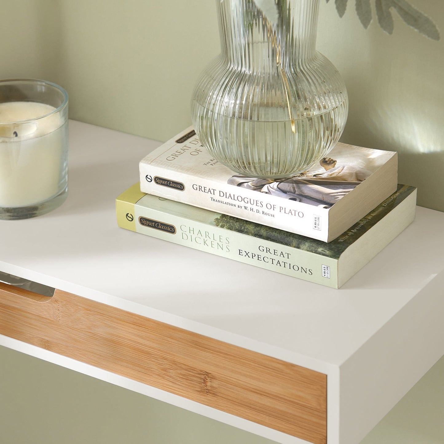 SoBuy Wandplank met 1 Lade - Max 5. kg - 60 x 25 x 8 cm - Wit/ Bruin
