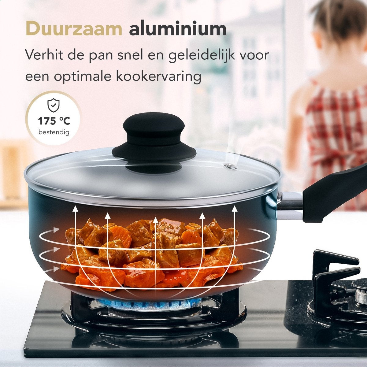 Rochester Pannenset - 18-delig - Aluminium - Non-stick - Incl. Deksel - Zwart