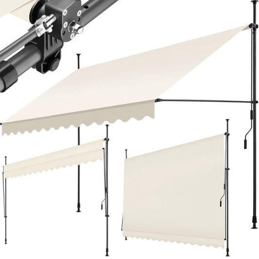 tectake - klemluifel - Zonnescherm – Zonneluifel - Verstelbaar - Klem-zonwering - Zonnescherm Balkon - 350 x 180 cm - beige – zonwering - 404966