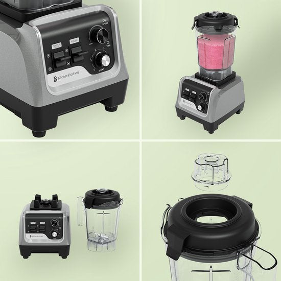 KitchenBrothers Power Blender - 1600W - 2L - Smoothie Maker - IJscrusher - Metallic Grijs