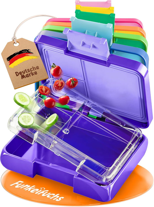 Funkelfuchs® - Lunchbox kinderen met vakjes - 500ml, paars - Lunchbox ster, klein - Snackbox, snackbox, broodtrommel, maaltijdbox, bentobox kinderen - voor school, kleuterschool en kinderdagverblijf