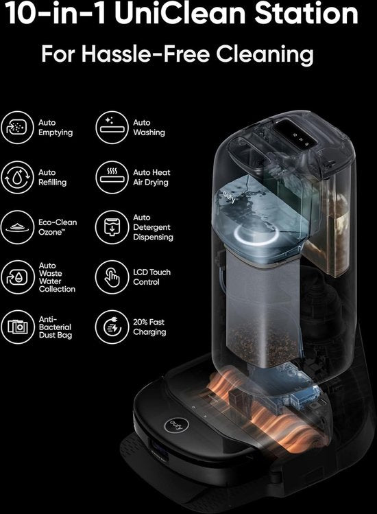 eufy S1 Pro robotstofzuiger met alles-in-1 station en dweilfunctie - Zelfreinigend met ALWAYS CLEAN MOP™ & Eco Clean Ozon™ - 8.000Pa zuigkracht - Automatische moplift - Intelligente obstakeldetectie