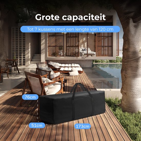 Kussentas voor Tuinkussens XXL - Tuinmeubelhoes - Opberghoes Tuinmeubels - Waterdichte Beschermhoes - Hoezen voor Tuinmeubelen - UV-bescherming - Weerbestendig - Zwart
