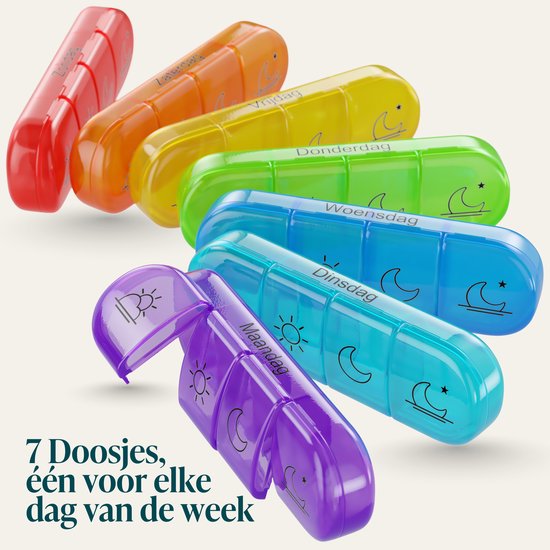 Gandria Pillendoos 7 Dagen - Uitneembaar Pillendoosje - Medicijndoos met 28 Compartimenten - Medicijndoos met Stevige Sluiting - 4 Vakken per Dag - 7 Kleuren