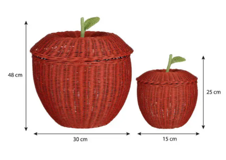 Mica Decorations Opbergmanden Appelvorm Set van 2 - Rood/Groen - Ø30 x H48 cm en Ø15 x H25 cm - Rotan