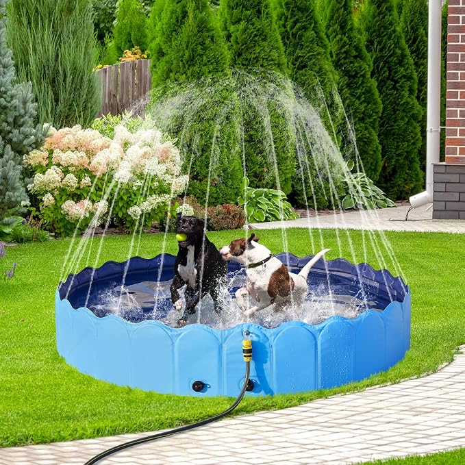 Yaheetech Opvouwbaar Hondenzwembad met Sproeier 160 x 33 cm - Blauw - Antislip Hondenbad voor Huisdieren