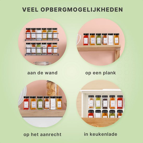 S.old - 24 Glazen Kruidenpotjes vierkant met Deksel Zwart - Kruidenstrooier - Complete set met Strooideksels, Voorbedrukte Stickers en Trechter - Inhoud 120 ml - 10,5 x 4,3 cm