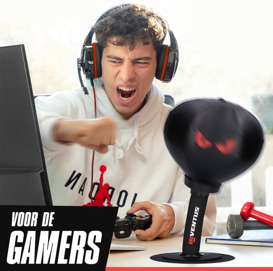 Inventus Boksbal PeakPunch - Met Zuignap - Mini Bokspaal - Anti Stress - Gaming Accessoires - Kerst Cadeau - Boxing Reflex Stressbal - Kinderen en Volwassenen - Zwart