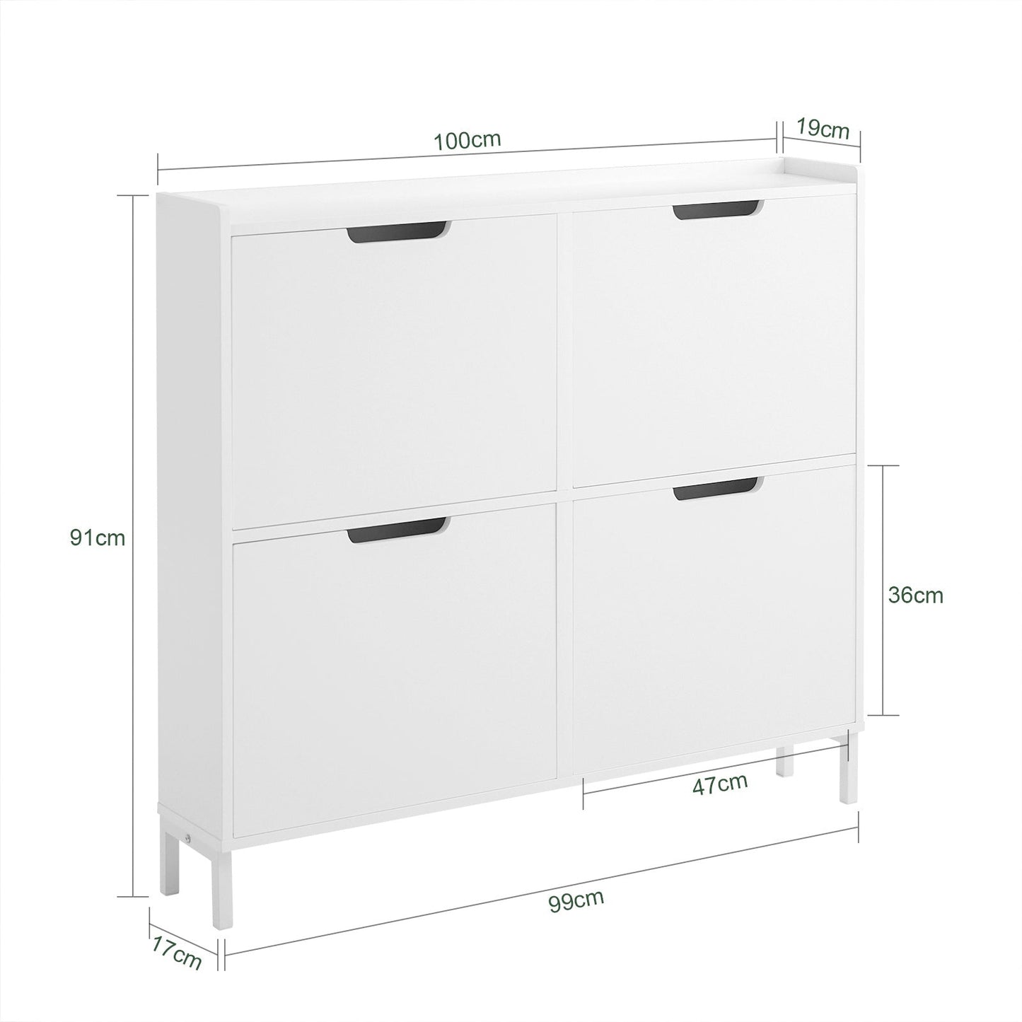 SoBuy Schoenenkast met 4 Kleppen – Schoenenopbergkast voor Hal of Entree – Wit – 100x19x91 cm