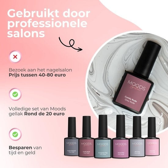Moods Gellac 6-delige Set - Gel Nagellak - 8ML - Grey Nude Edition - Gellac - Nagels - Gellak Starterspakket - Nude Kleuren
