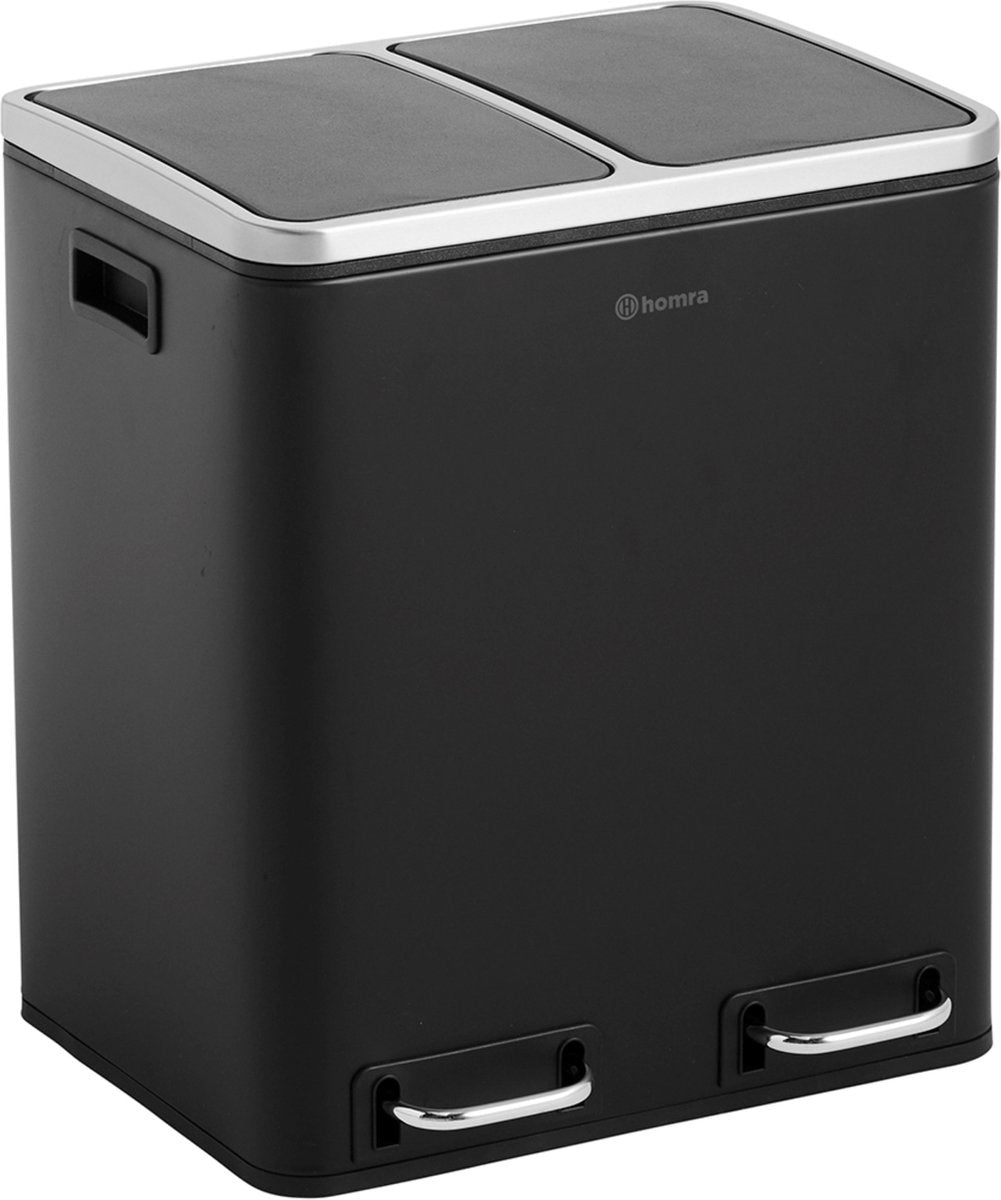 Homra BLINQ Prullenbak 30 Liter - 2x15 L inhoud - Duo Pedaalemmer - RVS -  Zwart - 47x41x35 cm