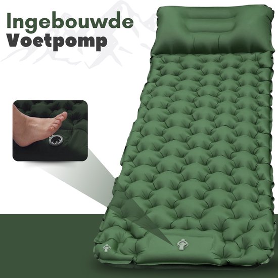 Vertrex Inflate-X1 Slaapmat met Ingebouwde Pomp - Luchtbed - 1 Persoons - Mosgroen