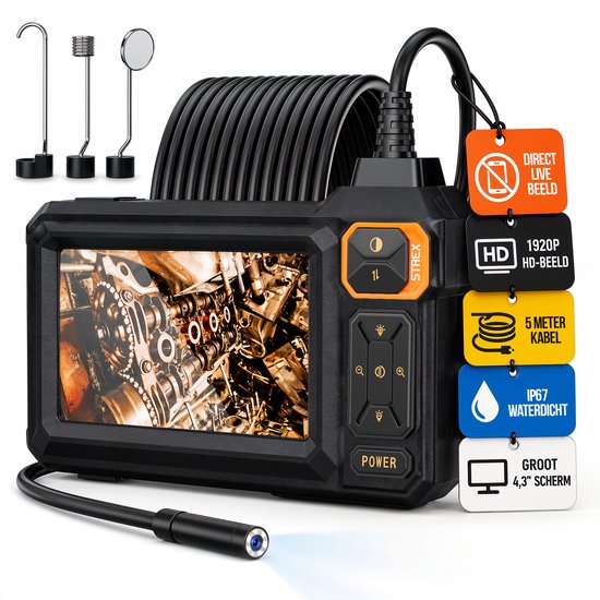 Strex Endoscoop met Scherm 5M - Inspectiecamera - Rioolcamera met HD Beeld - IP67 Waterdicht - Instelbare LED Verlichting