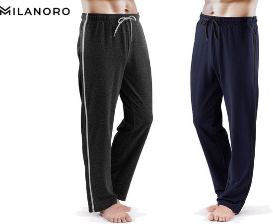 Milanoro - Set van 2 sportieve, comfortabele joggingbroeken voor heren - Marineblauw/Antraciet - S