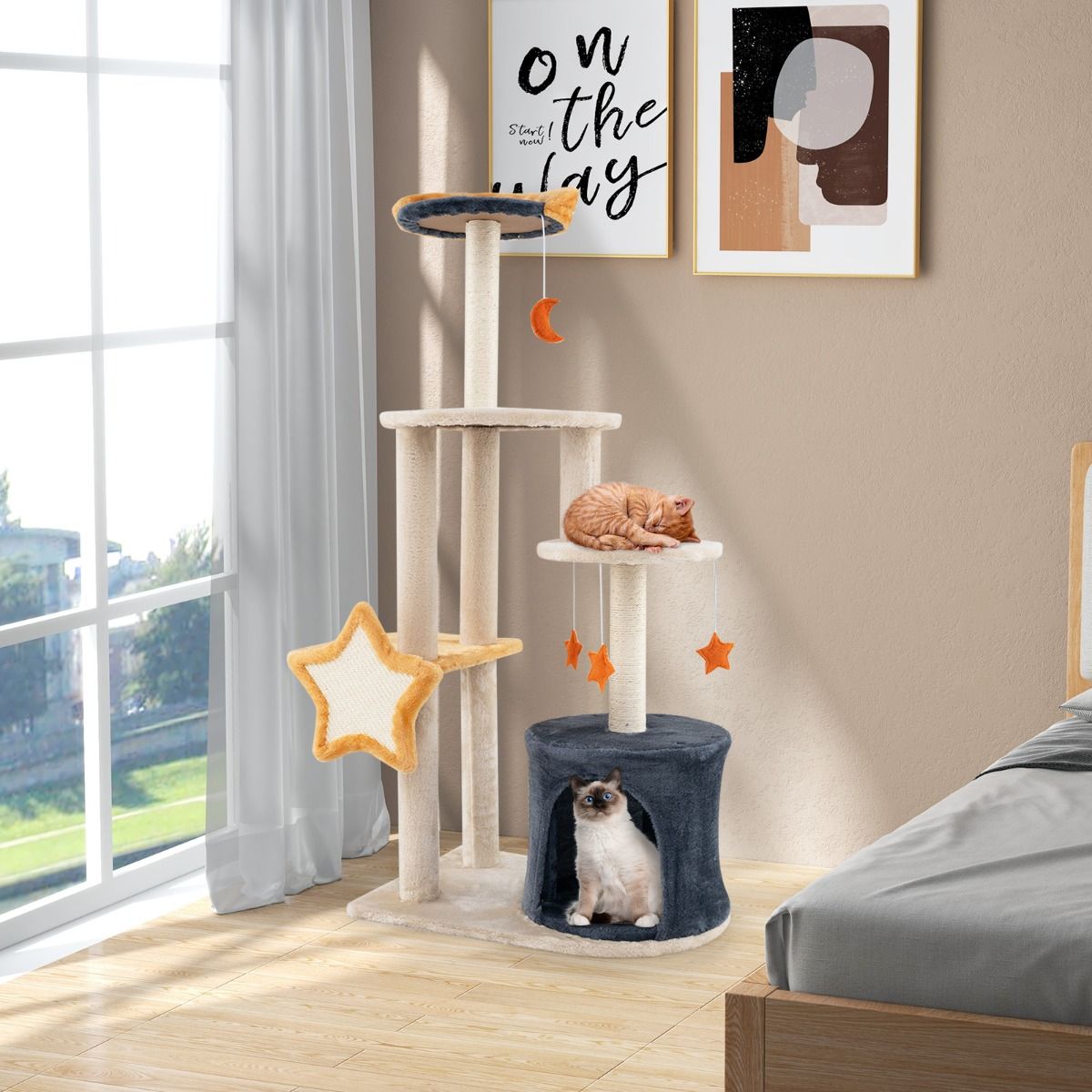 Coast Kattenboom - 128 cm - Meerdere verdiepingen - Sisal krabpalen - Beige en grijs
