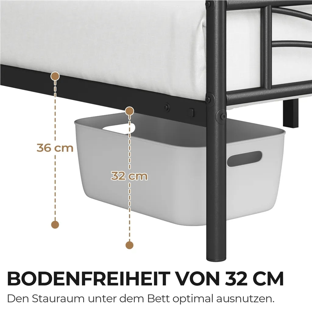 Yaheetech Metalen Bedframe 90 x 200 cm - Zwart - Met Wolkenpatroon Hoofdbord