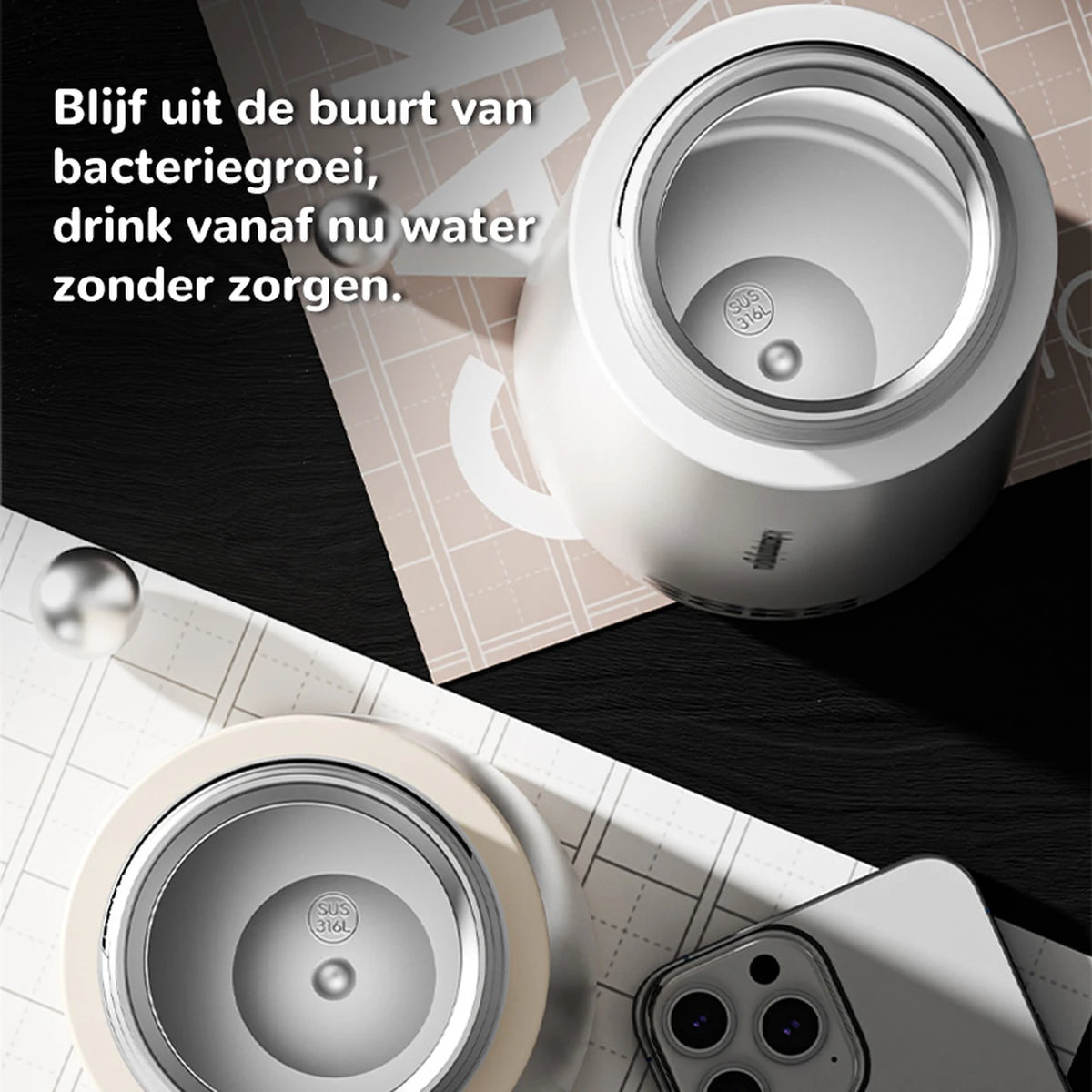 LIFEPAL BF25B572 waterfles met magnetische telefoonhouder - 550 ml - rozerood